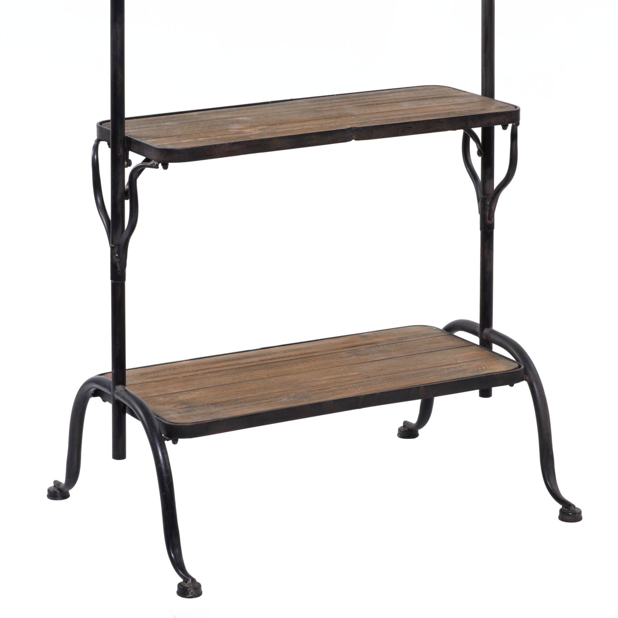 72" Black Metal & Wood Industrial Coat Rack